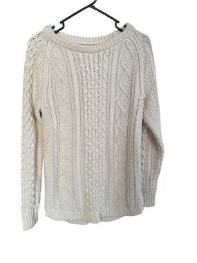 LL Bean Signature Fisherman Sweater Size XS Beige Side Zips-